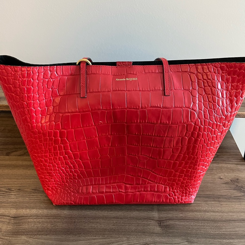 Alexander McQueen Scarlet Croc-Embossed Tote